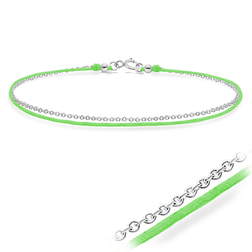 Green Shiny Rope with Silver Balls  Anklet ANK-103